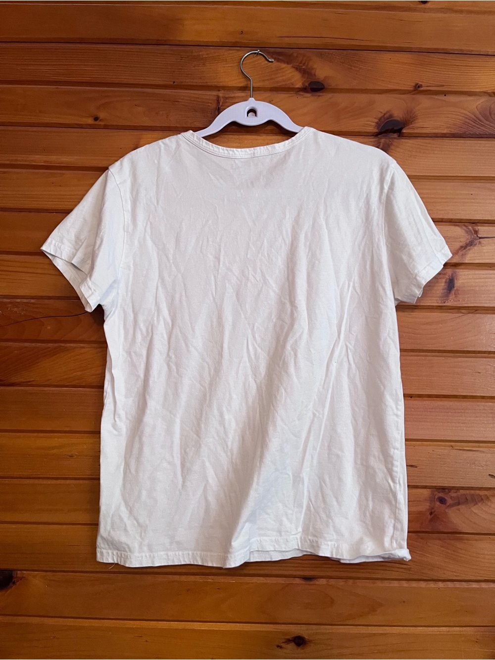 Crewneck White Short Sleeve Tee with Vertical Cross Script - Picture 2 of 2